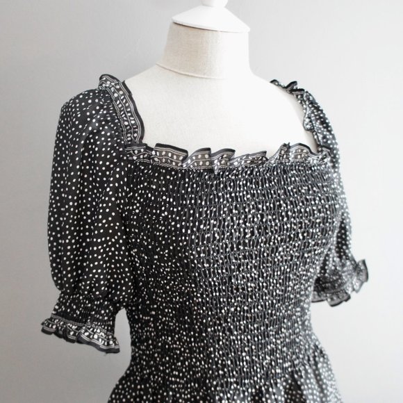 Max Studio Polka Dot Square Neck Black & White Top - Picture 5 of 13